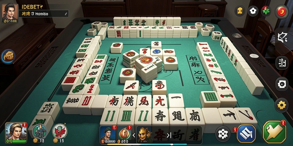 Tampilan gameplay IDEBET dengan ubin Mahjong yang menarik.
